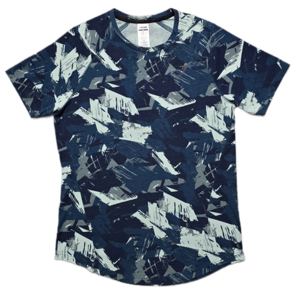 Gymshark Bold T-Shirt Mens Medium Navy Camo Mesh Spine Logo EUC